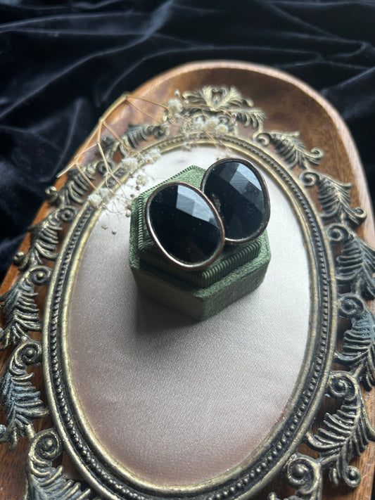 Black Faceted Clip-On Earrings