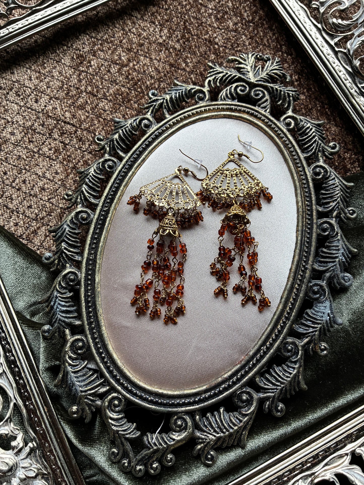 Gold Toned and Amber Chandelier Earrings