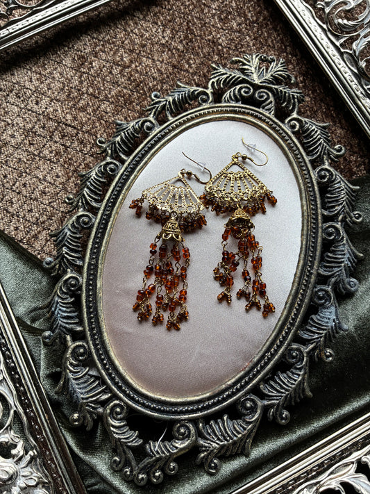 Gold Toned and Amber Chandelier Earrings