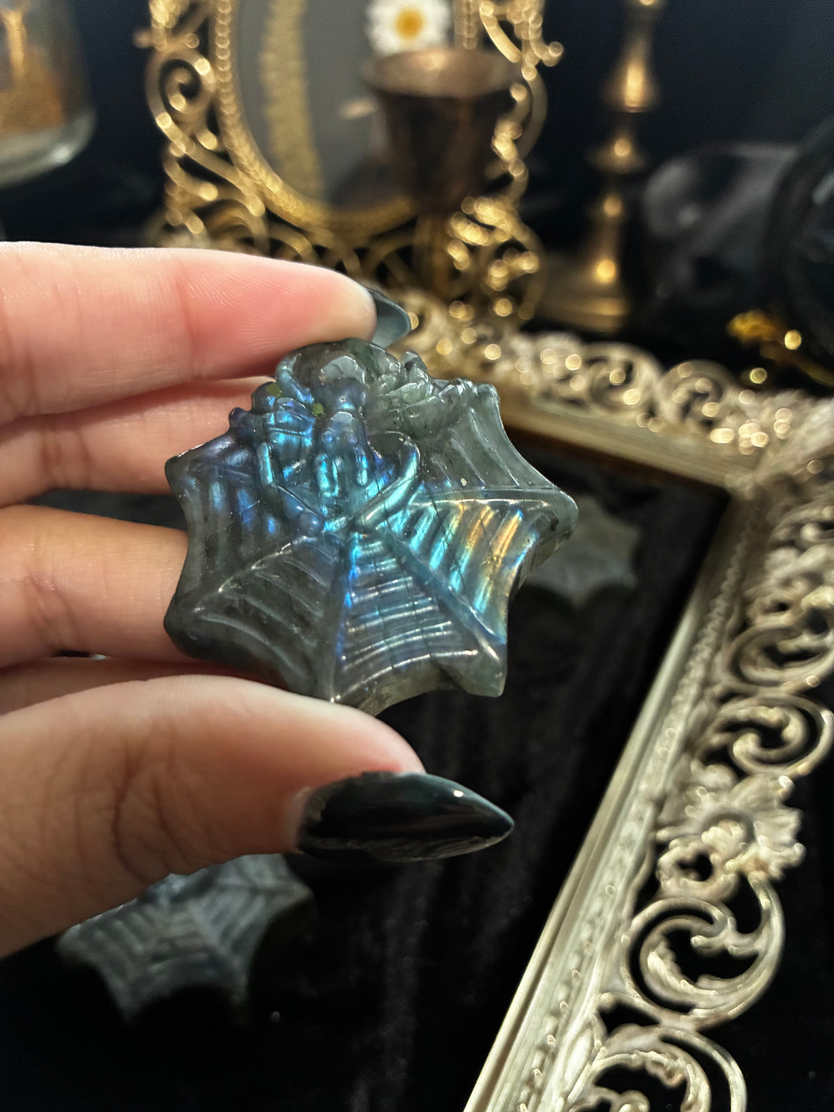 Labradorite Spiders in Webs