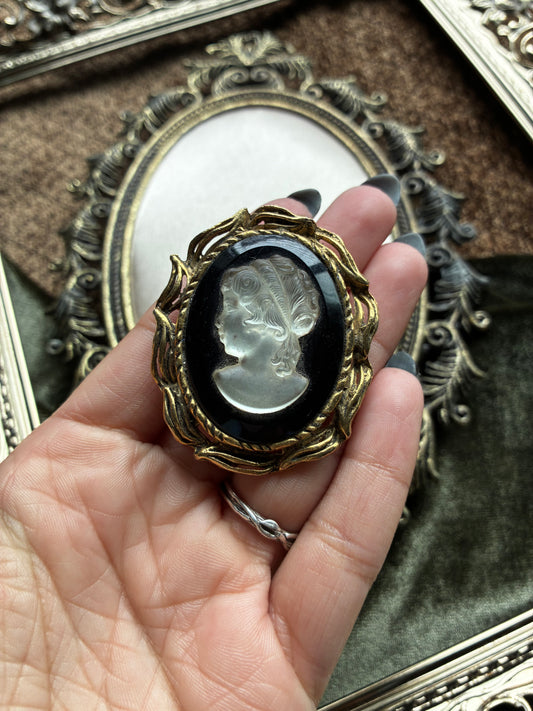 Black and Gold with Clear Glass Cameo