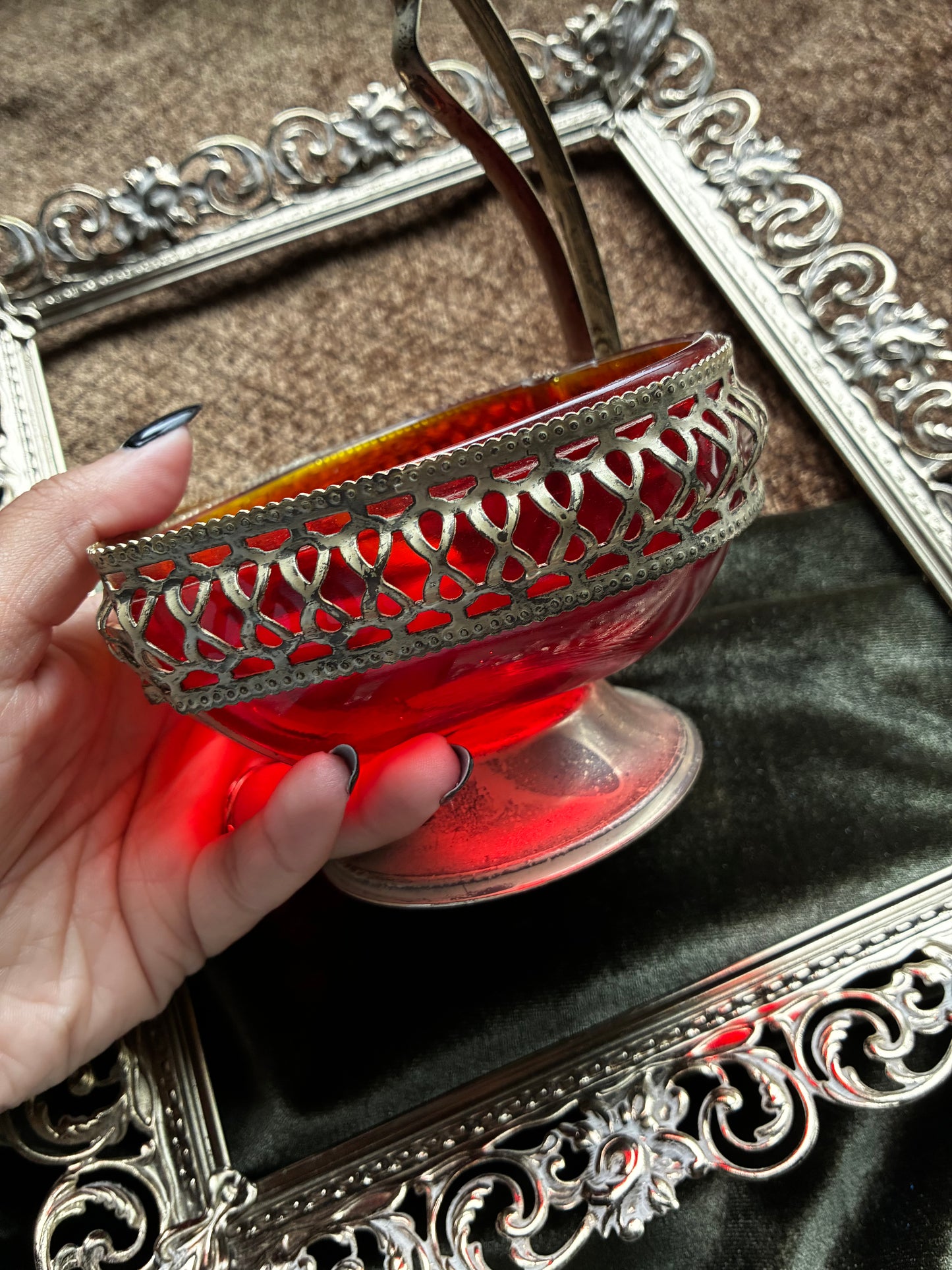 Gold and Ruby Heart Shaped Dish