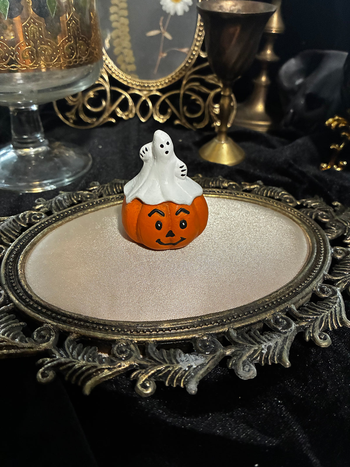 Small Ghost on Pumpkin Figurine
