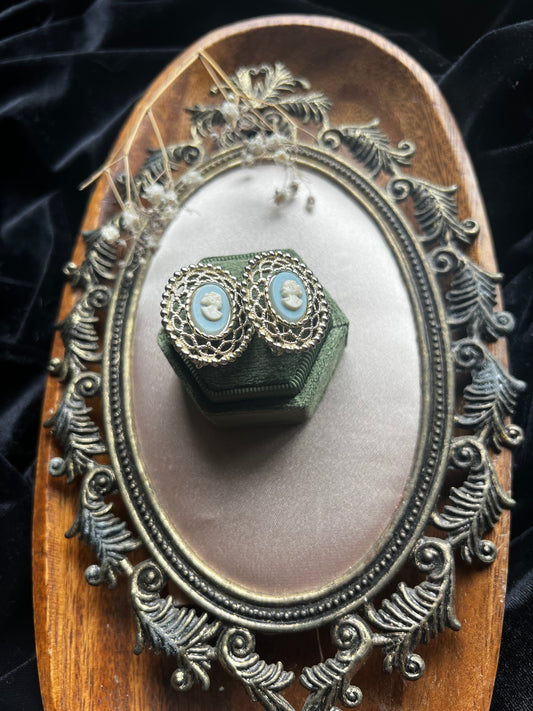 Blue and White Cameo Clip-On Earrings