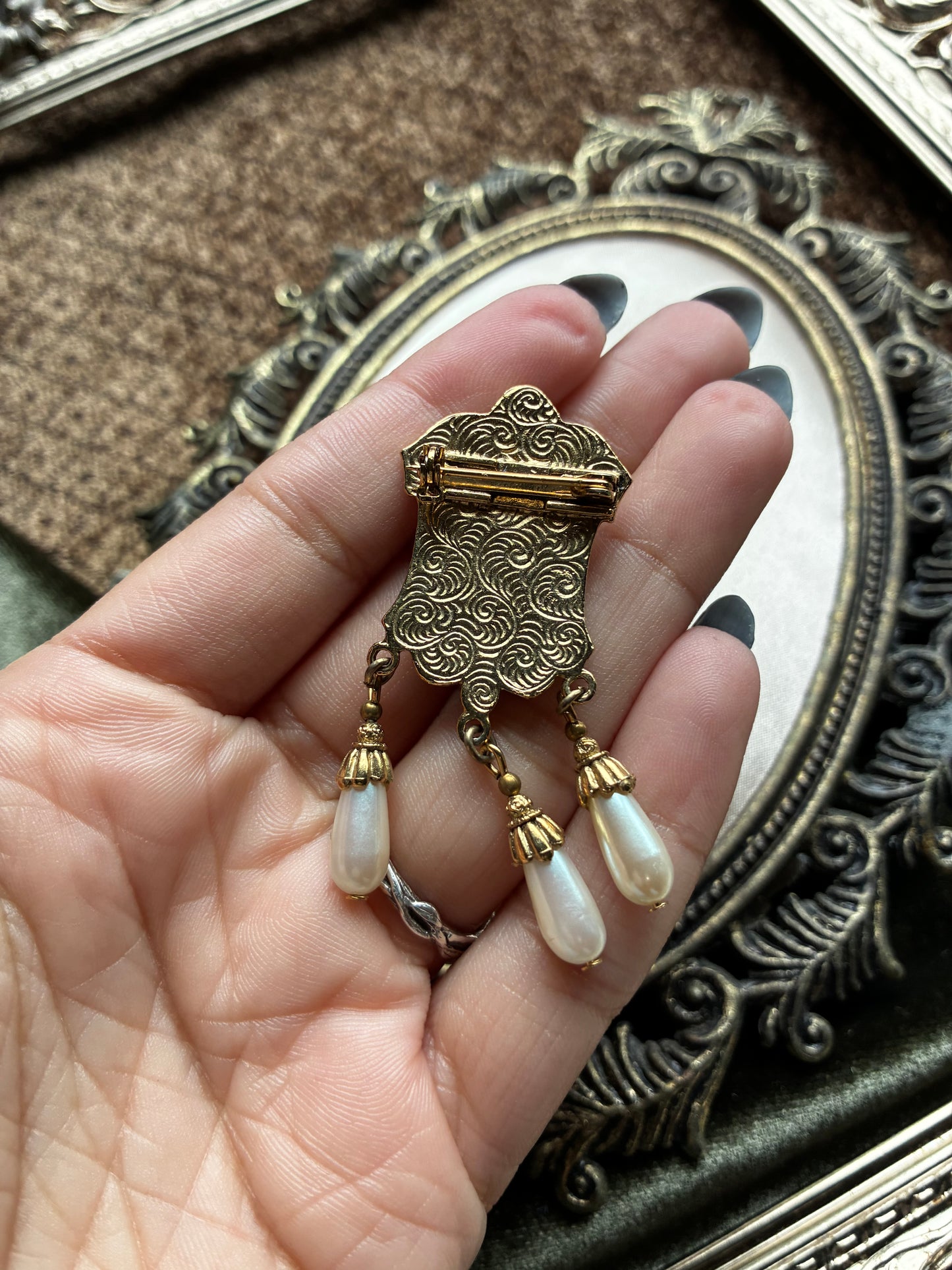 Faux Pearl and Gold Brooch