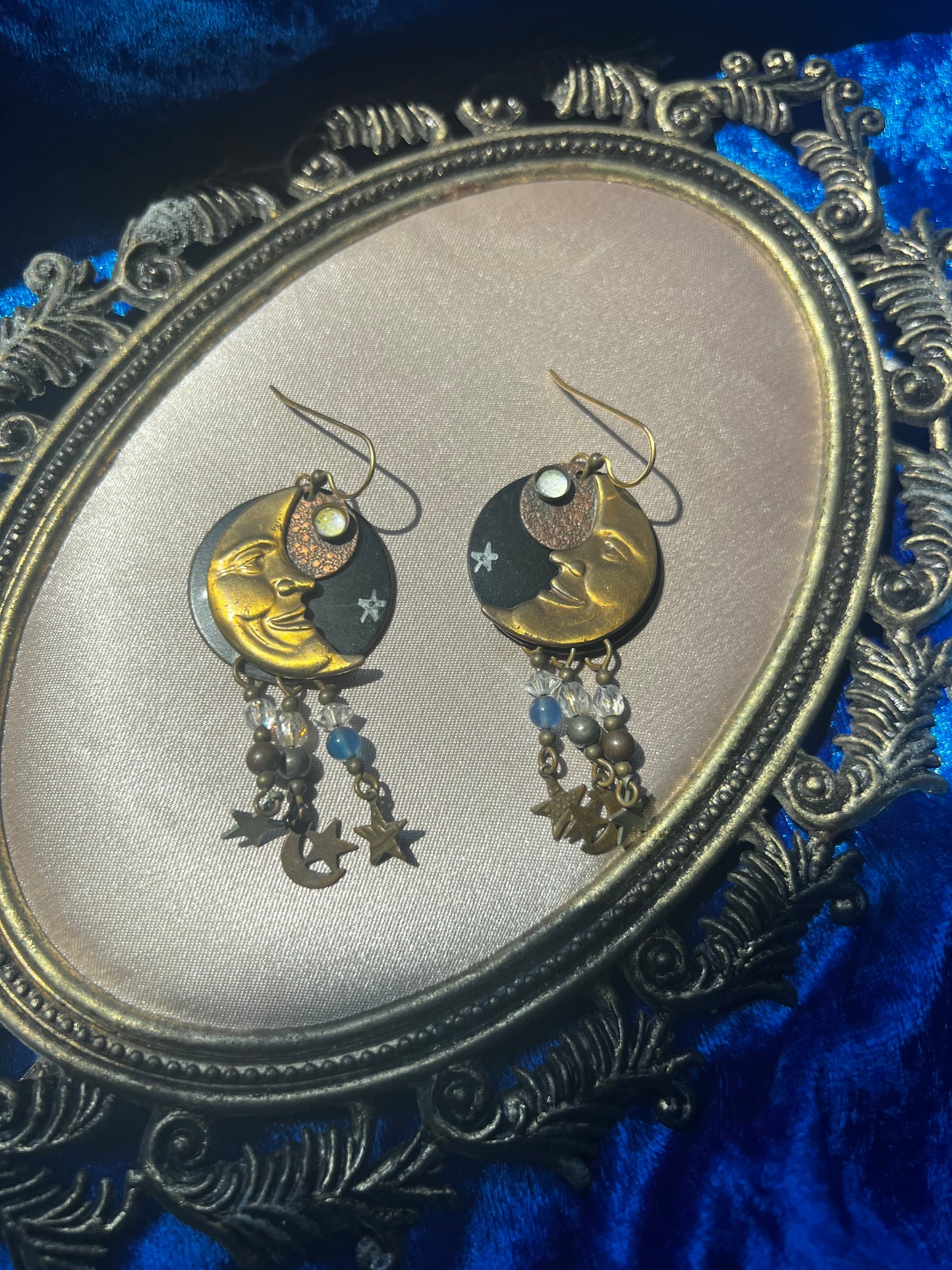 Vintage Crescent Moon Dangle Earrings