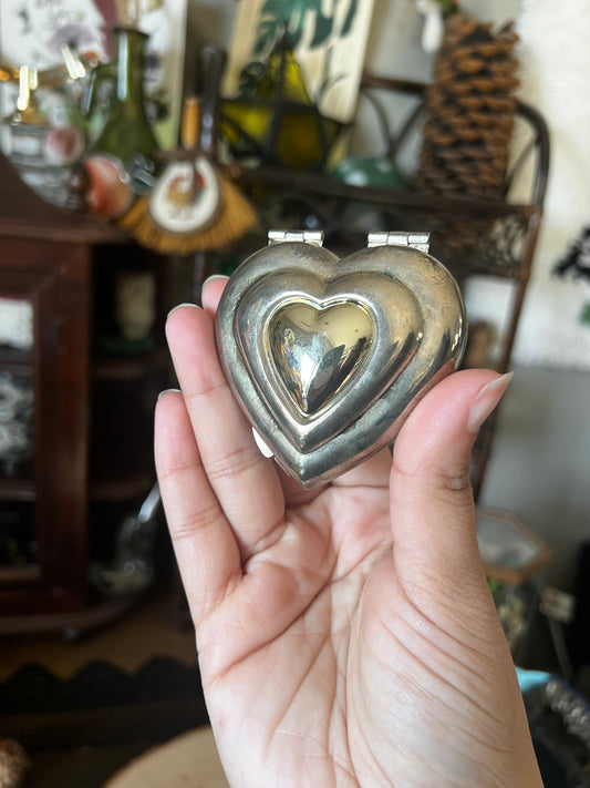 Vintage Silver Heart Compact Mirror