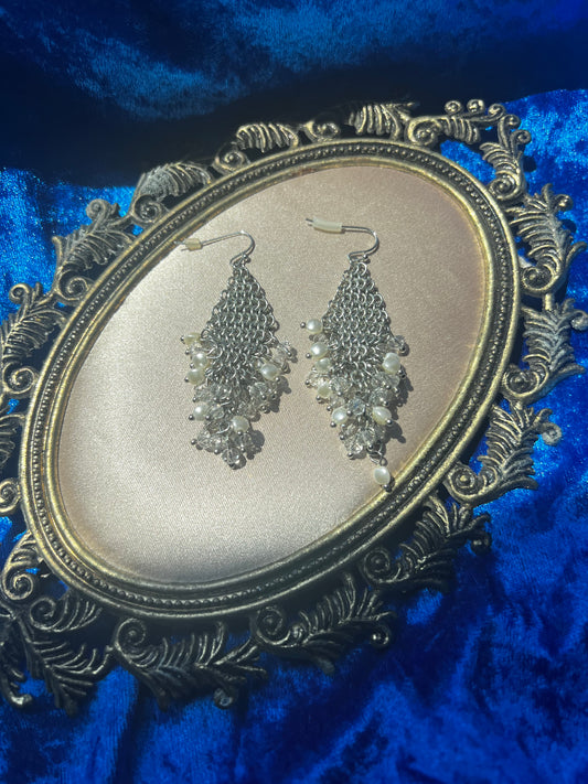 Chainmail Faux Pearl Earrings