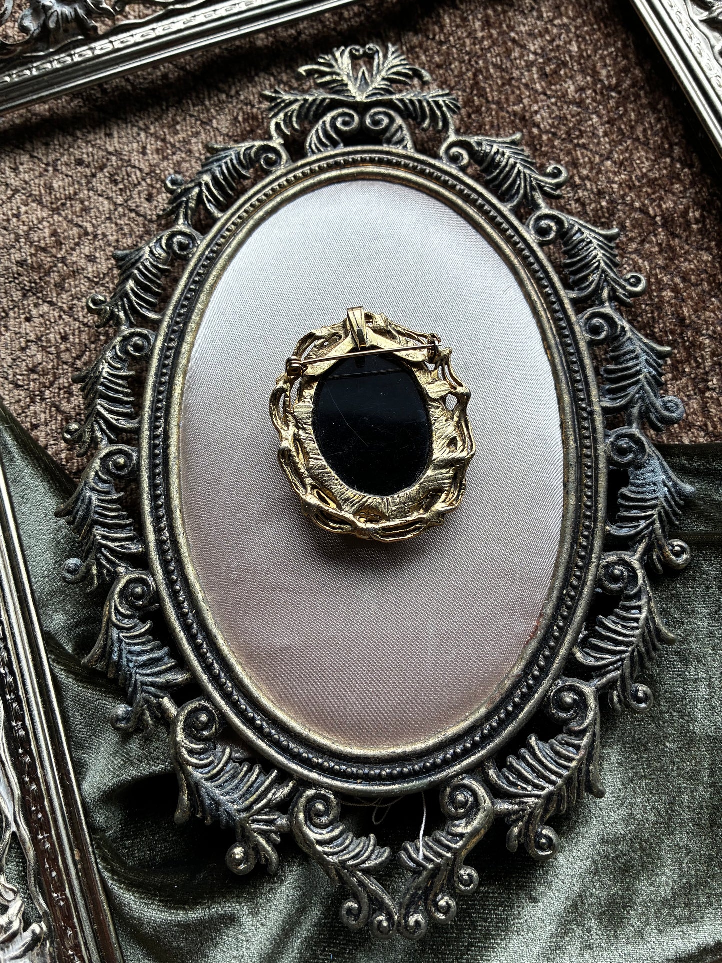 Black and Gold with Clear Glass Cameo