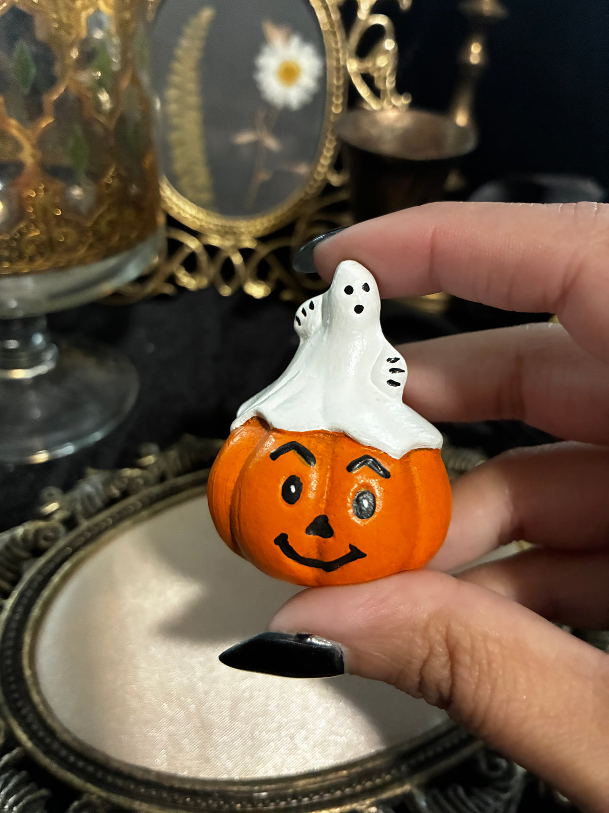 Small Ghost on Pumpkin Figurine