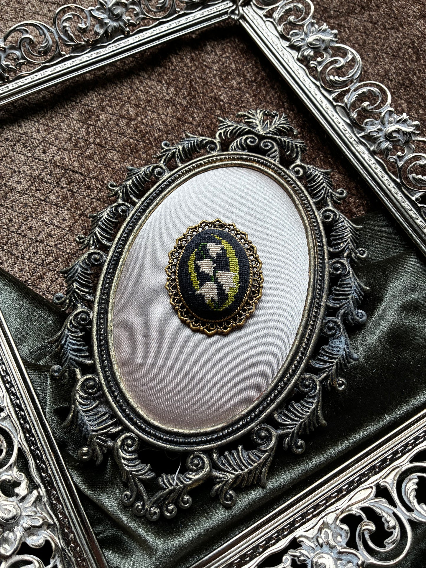 Cross Stitch Lily of the Valley Brooch