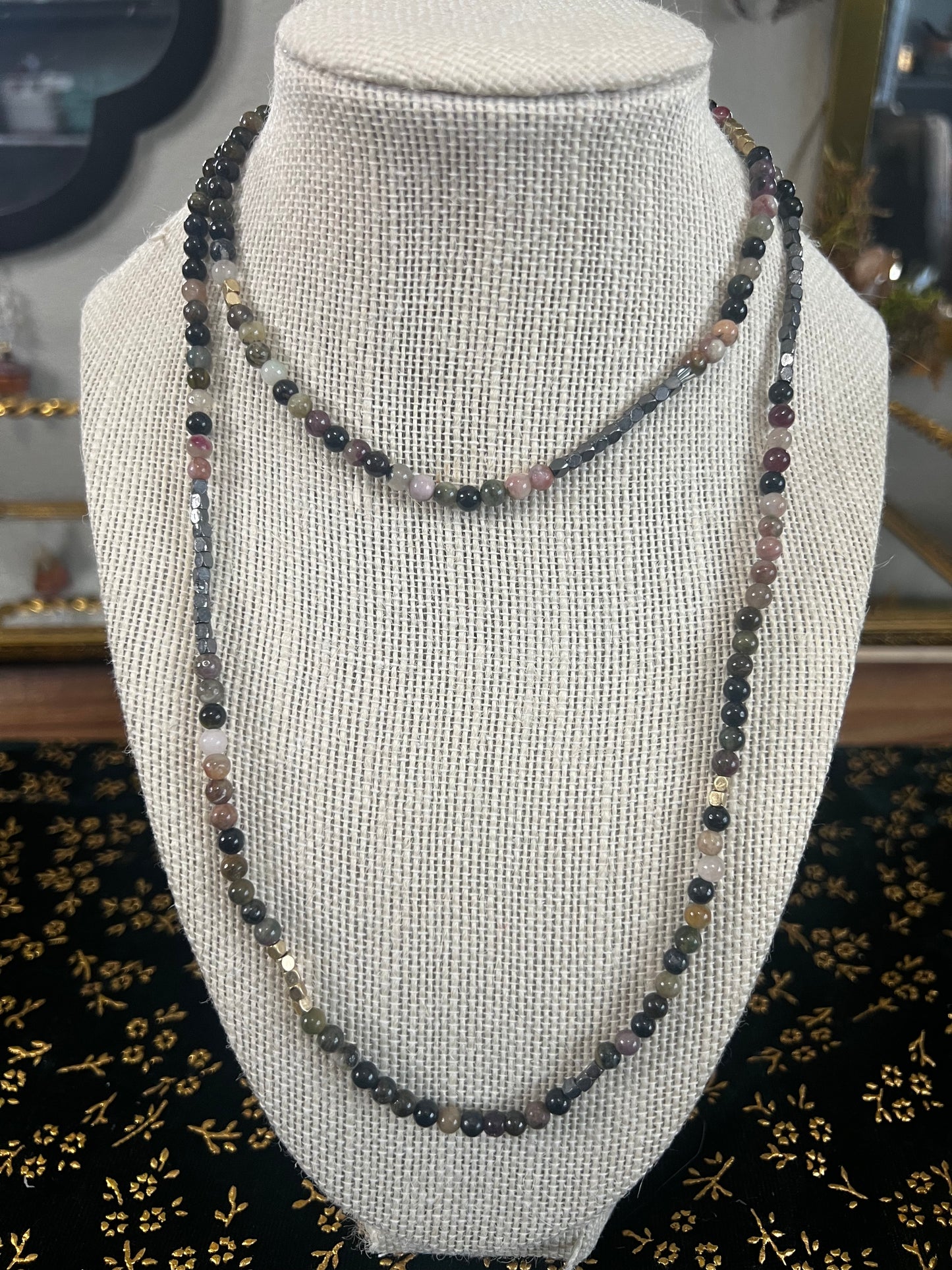 watermelon tourmaline beaded necklace