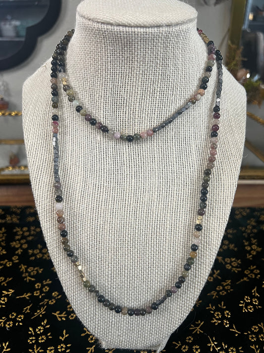 watermelon tourmaline beaded necklace