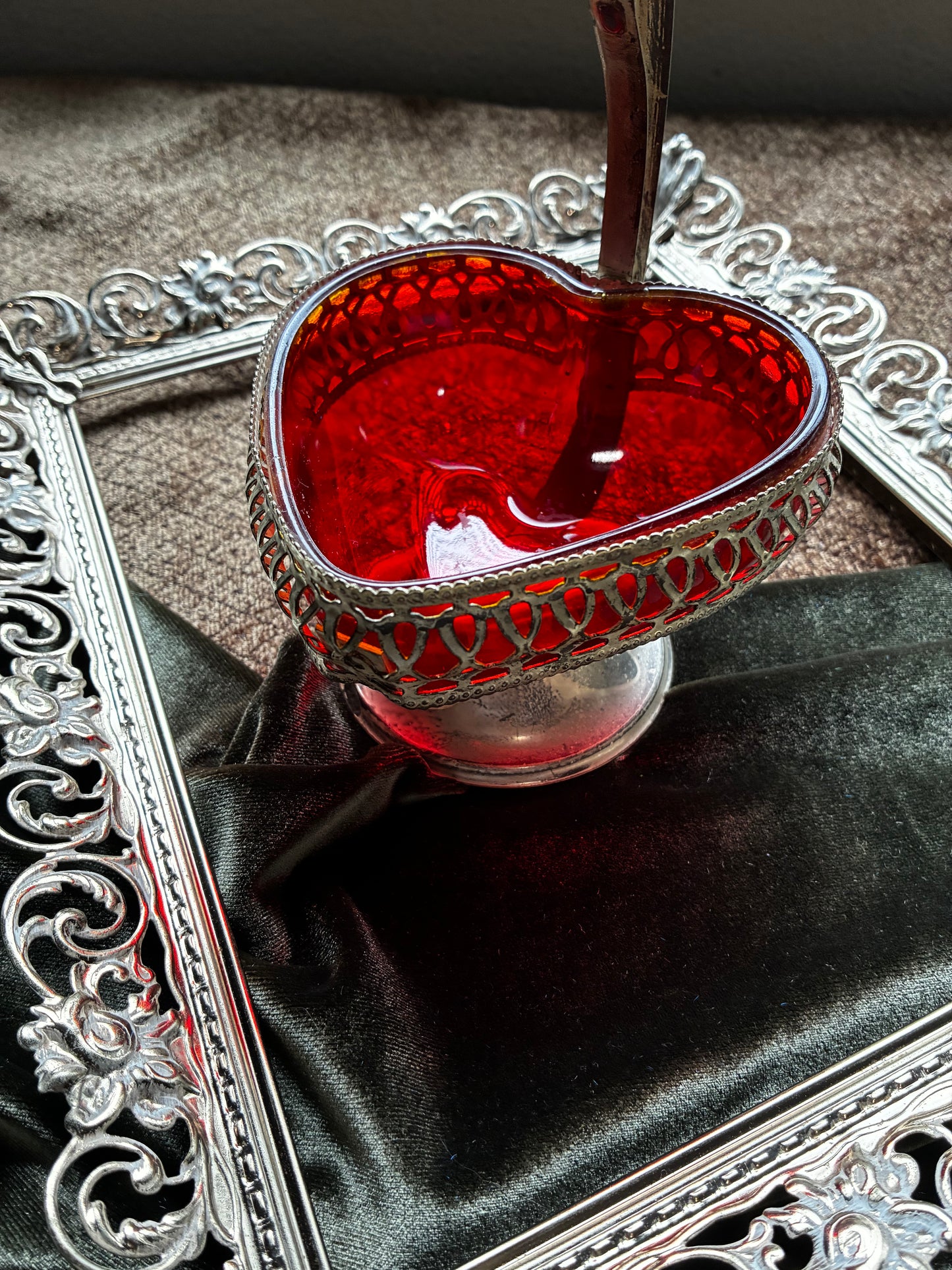 Gold and Ruby Heart Shaped Dish