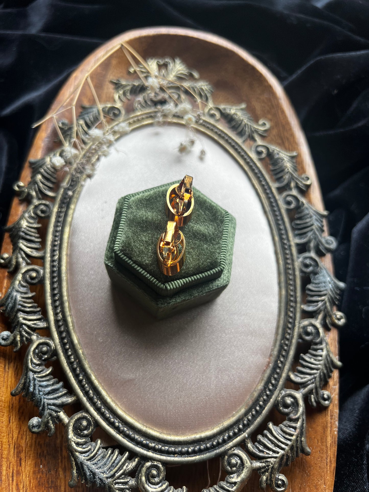 Gold Toned with Red Gemstone Clip-On Earrings