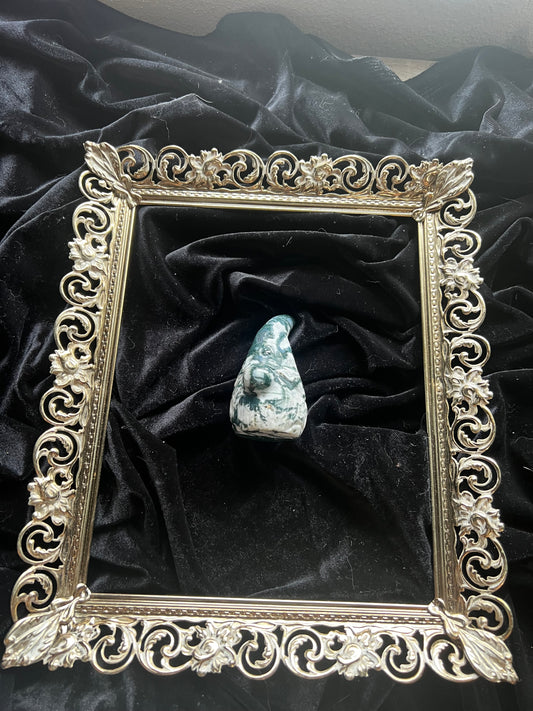 Moss Agate Gnome Carving