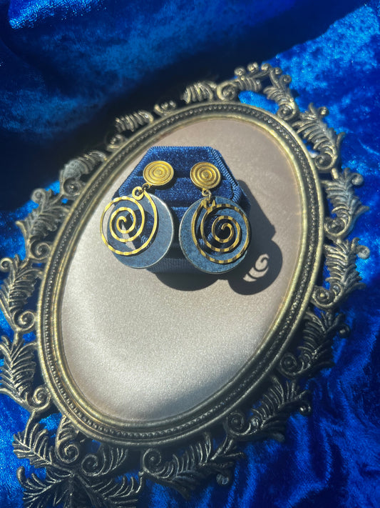 Gold and Blue Swirl 80’s Stud Earrings