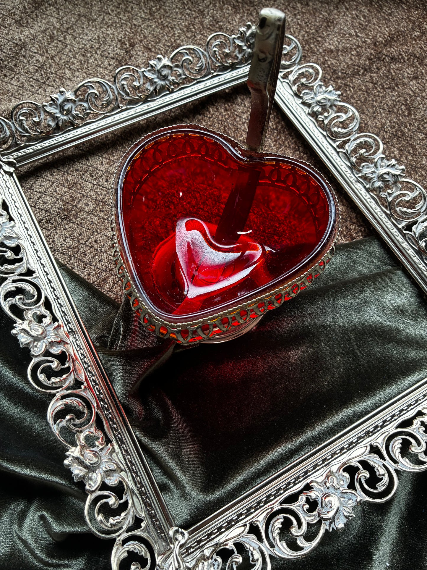 Gold and Ruby Heart Shaped Dish
