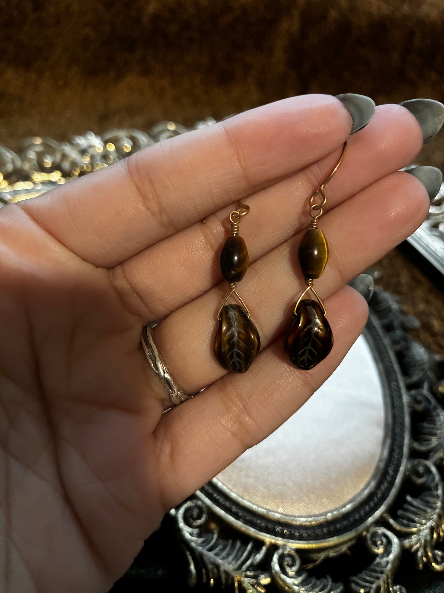 Tigers Eye Leaf Earrings