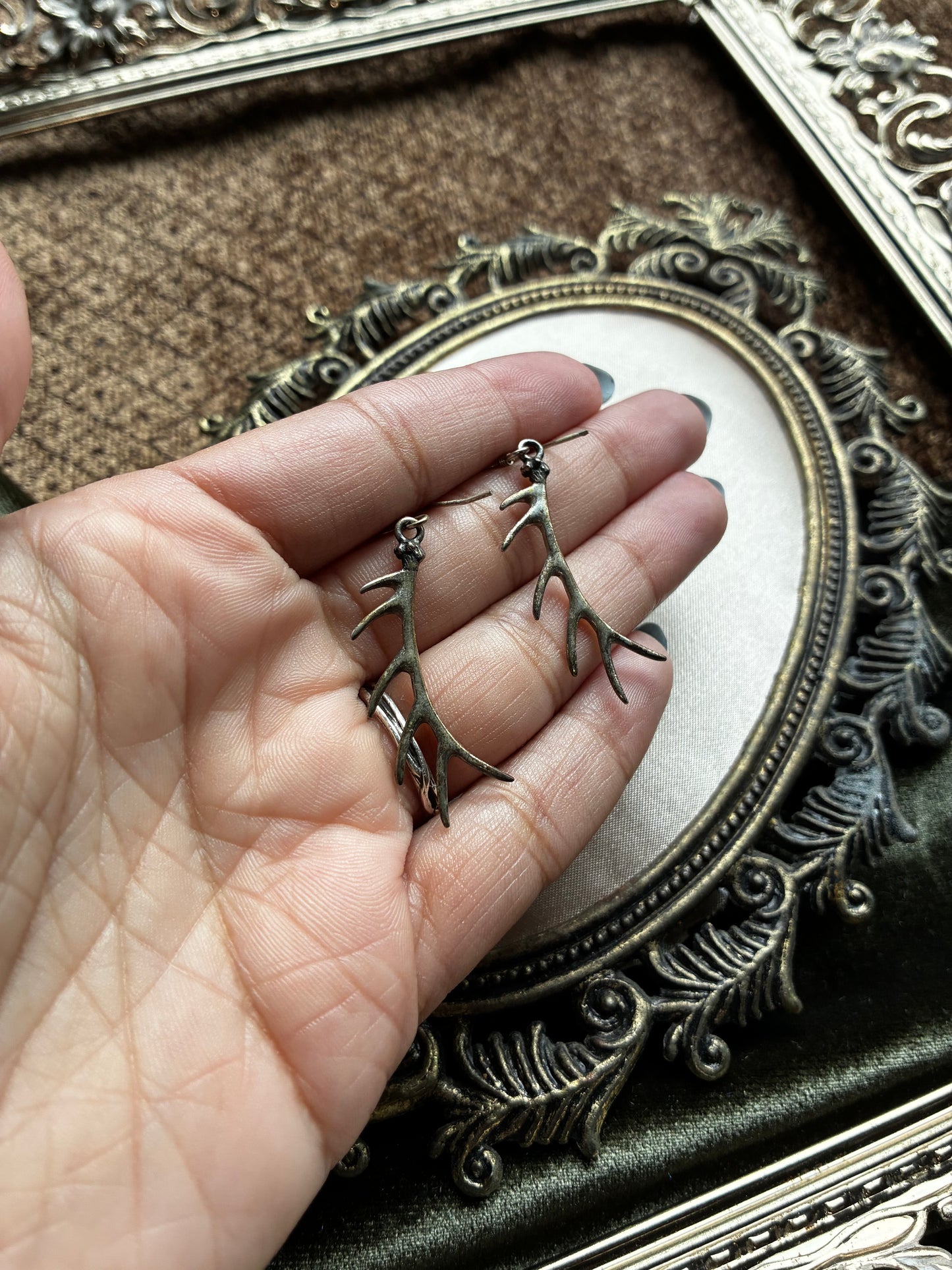 Silver Toned Antler Earrings