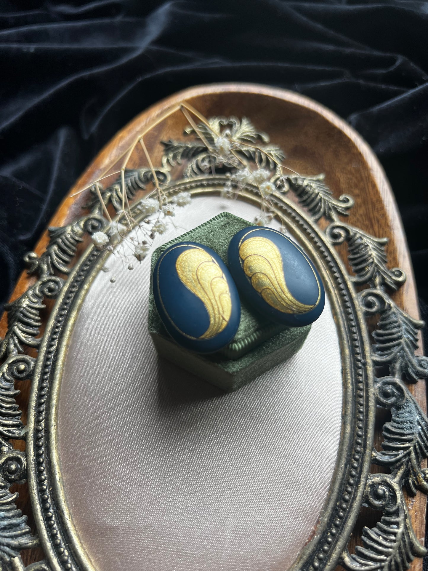 Blue and Gold Hand Painted Earrings