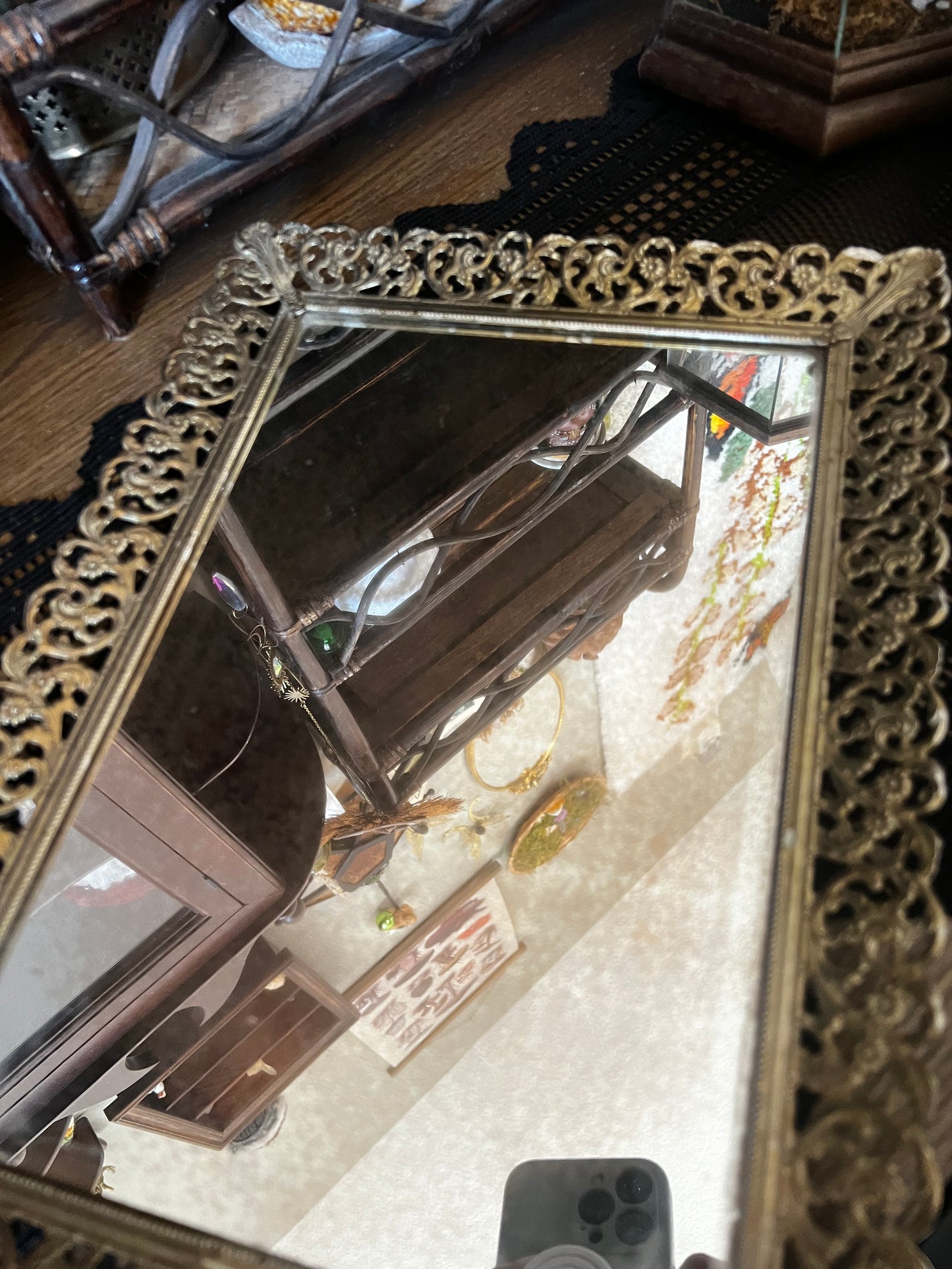 Vintage Brass Mirror Vanity Tray