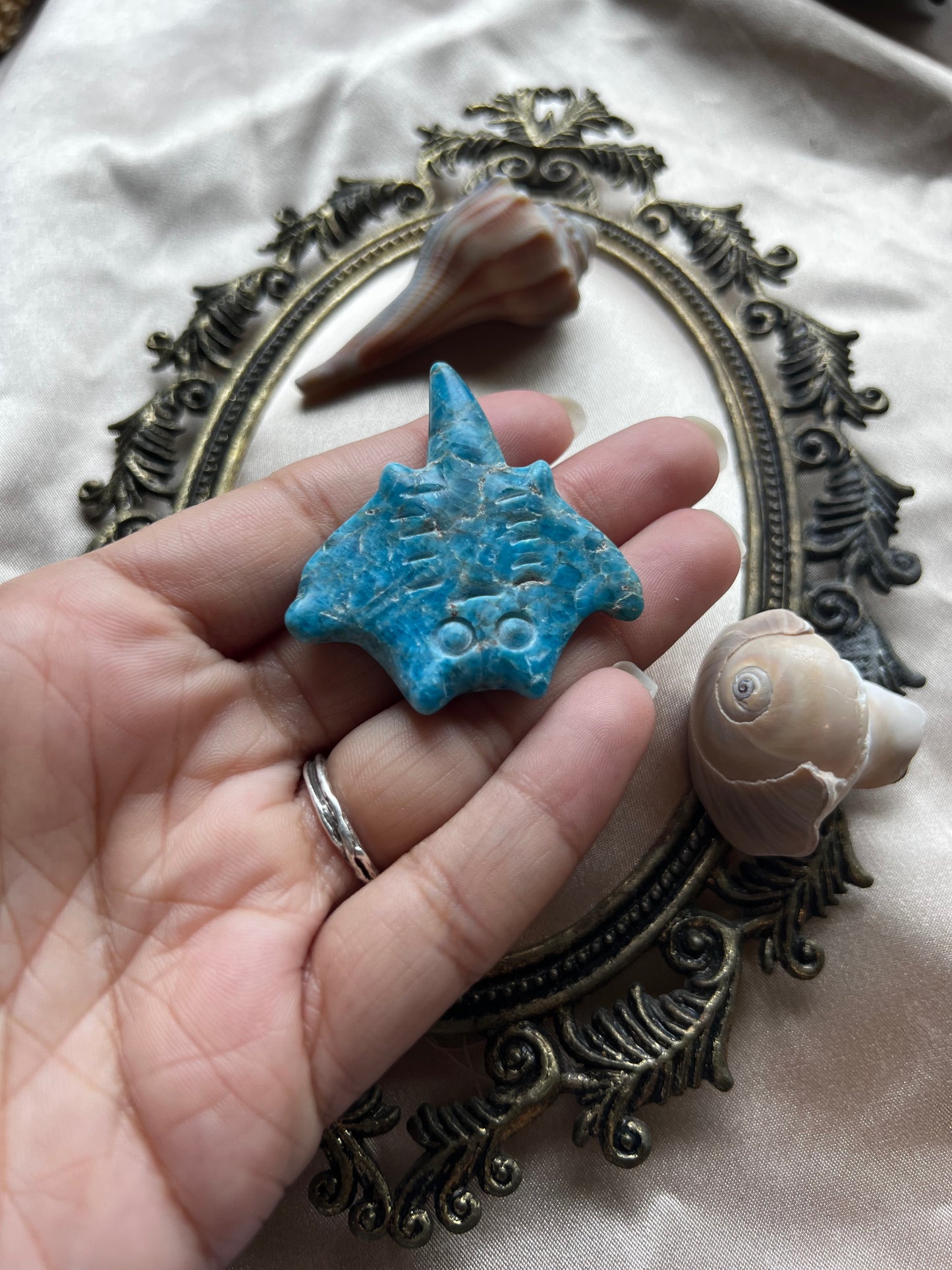 Blue Apatite Sting Ray Carving