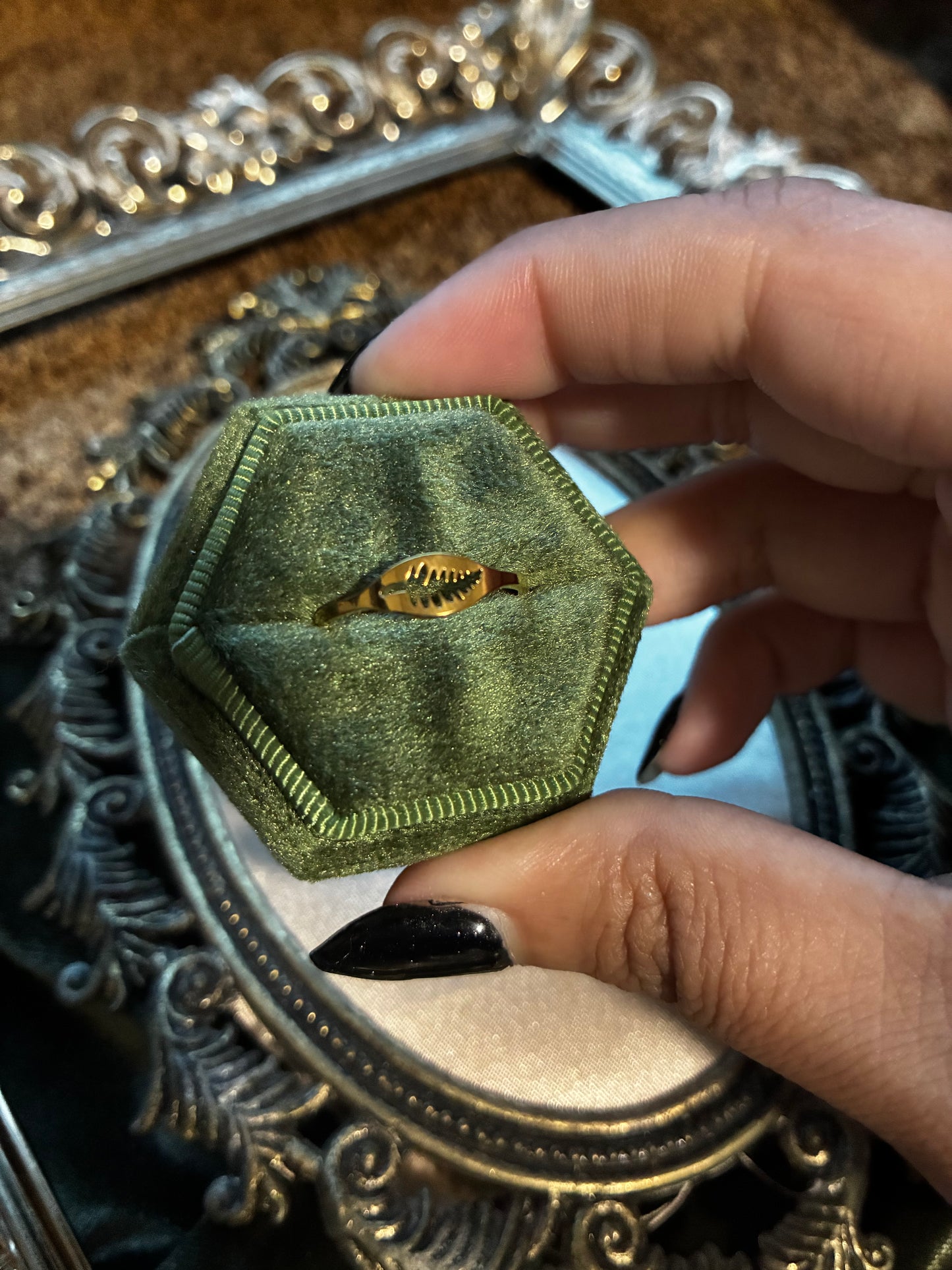 Gold Tone Leaf Cutout Ring