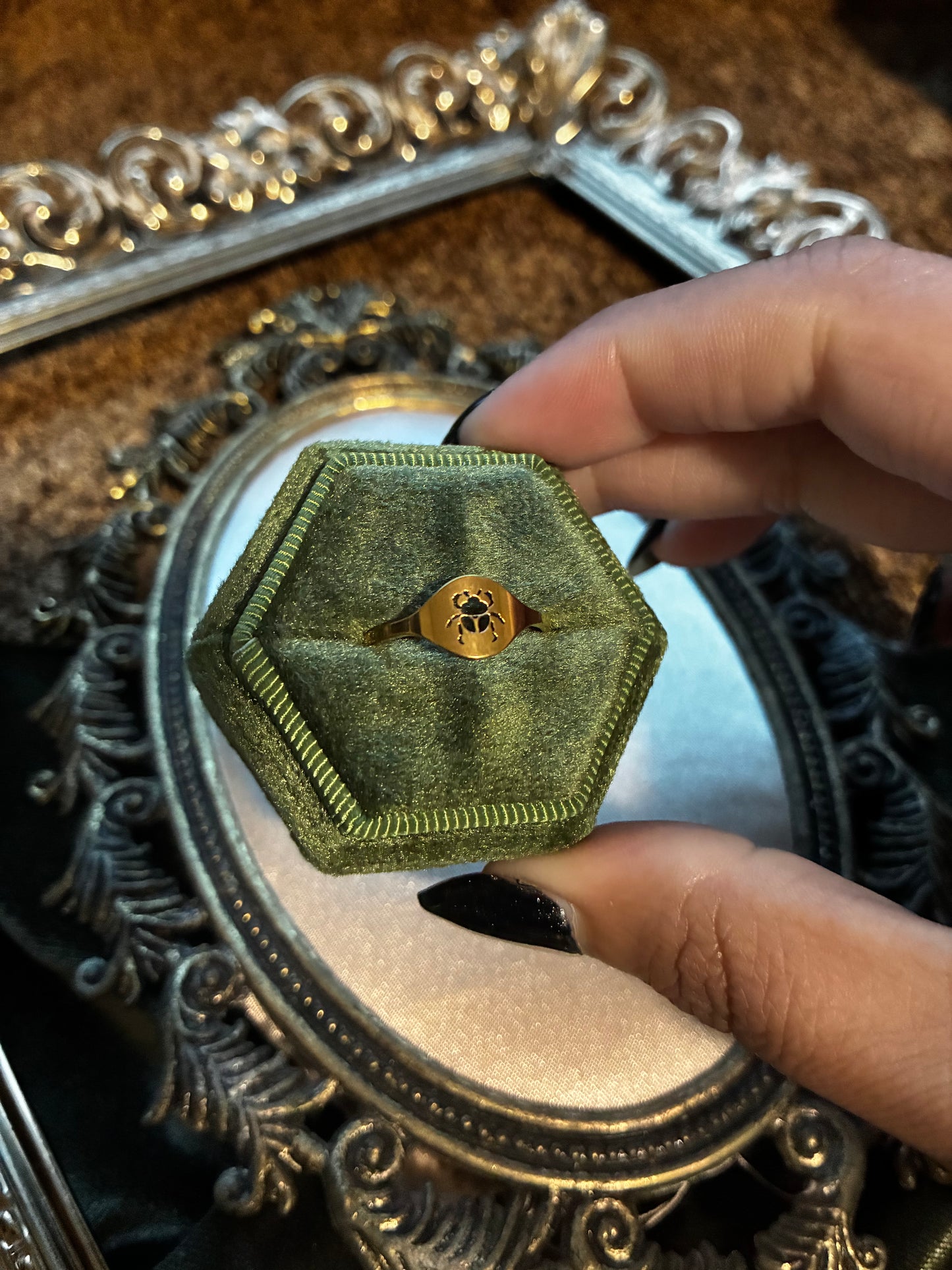 Gold Tone Beetle Cutout Ring