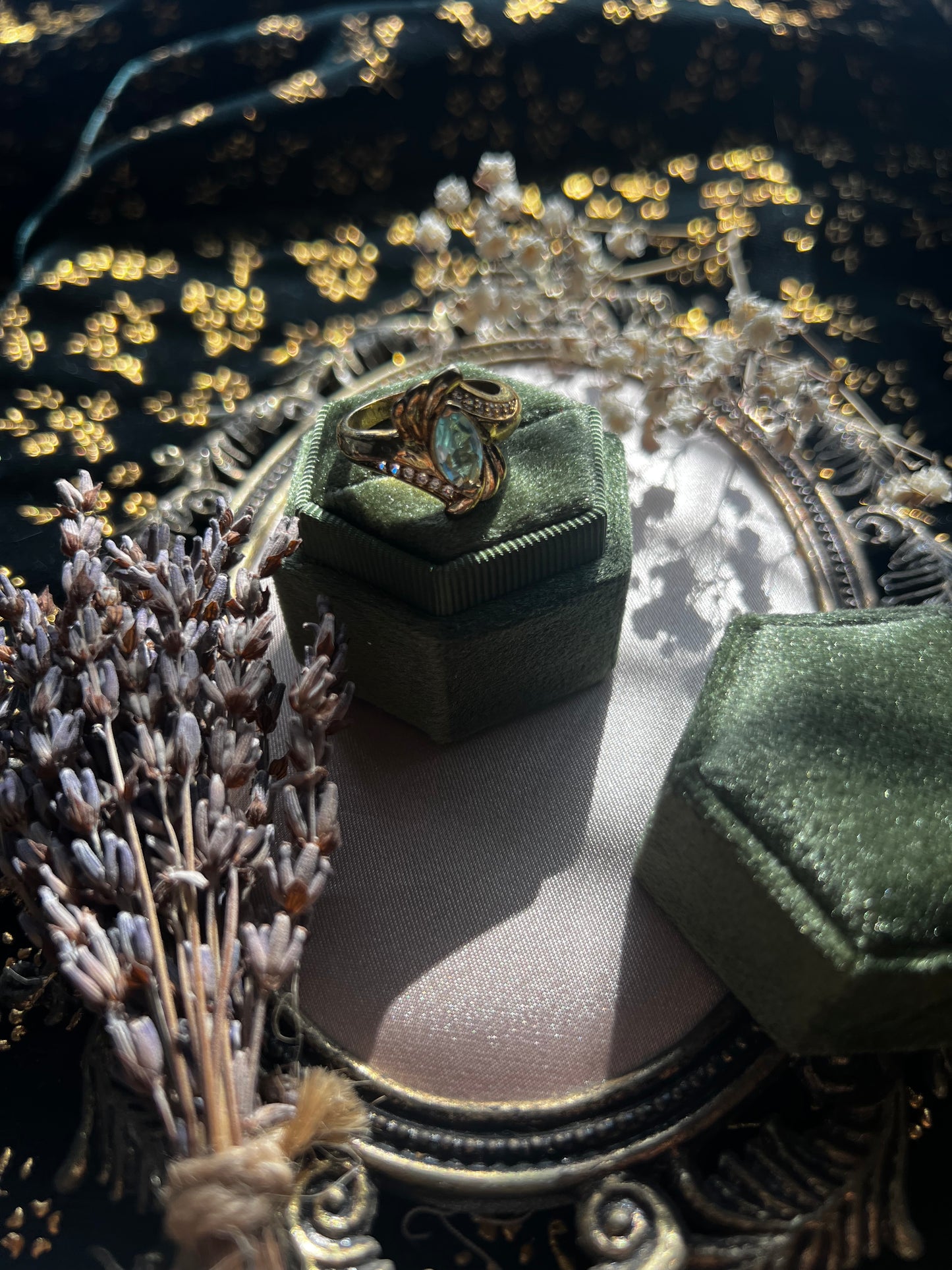 Gold Toned Ring with Aquamarine