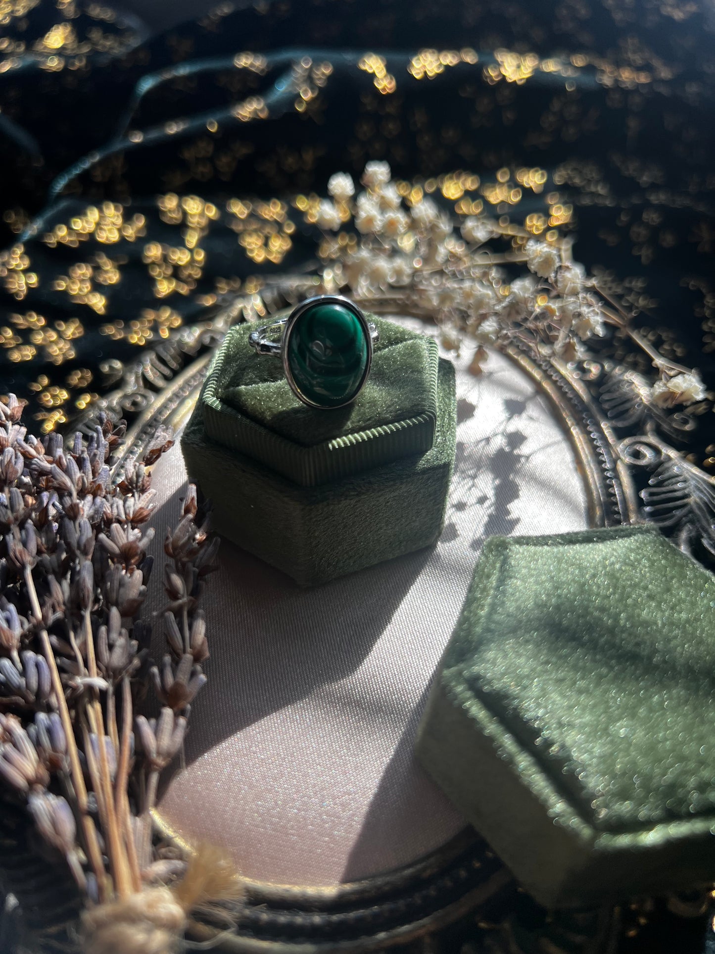 Malachite Silver Toned Ring