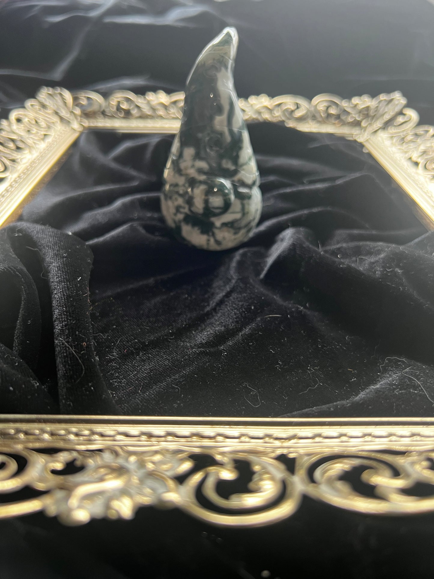 Moss Agate Gnome Carving