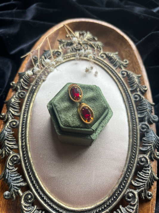 Gold Toned with Red Gemstone Clip-On Earrings