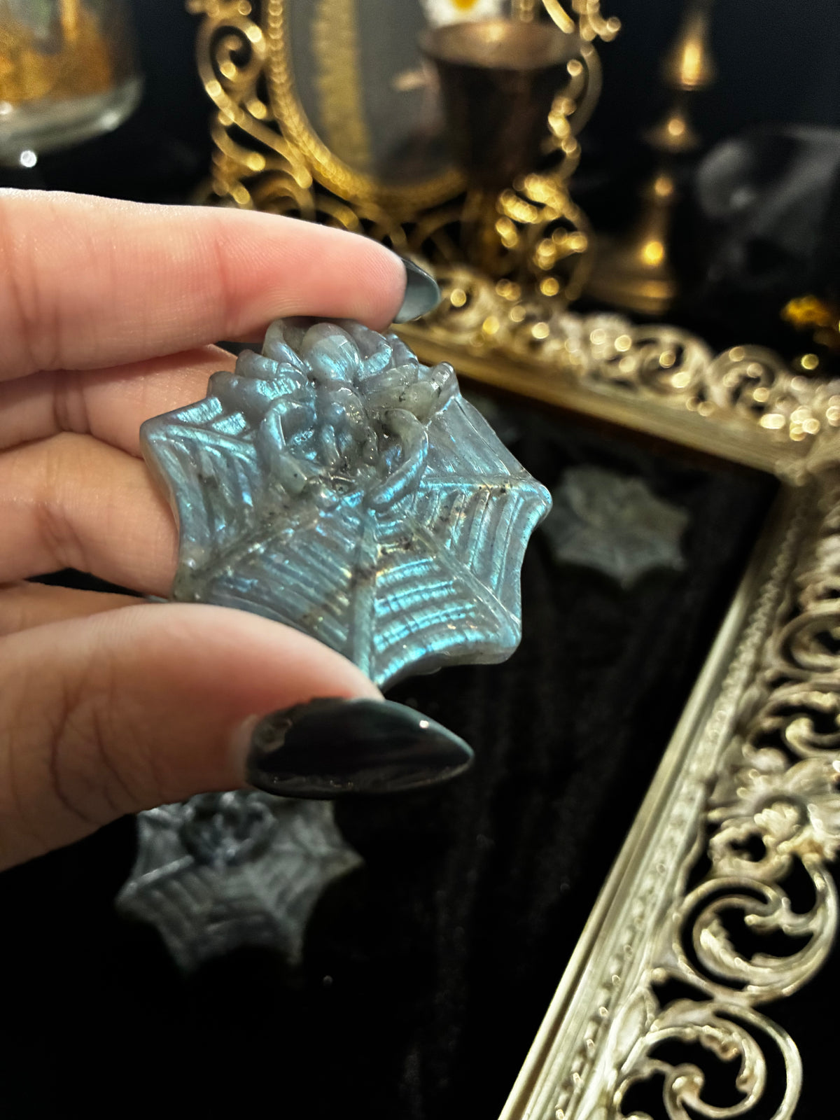 Labradorite Spiders in Webs