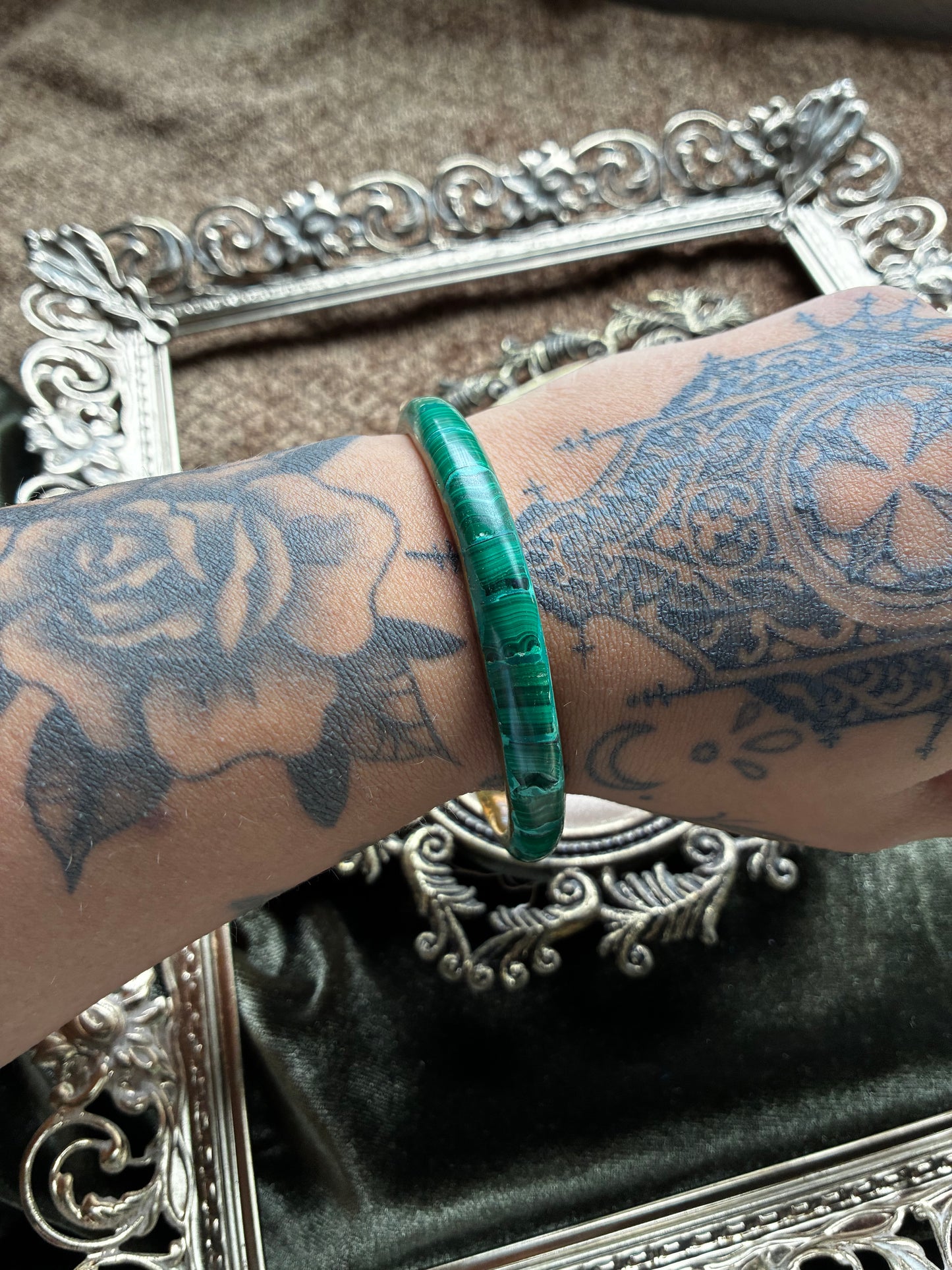Vintage Malachite and Brass Bangle