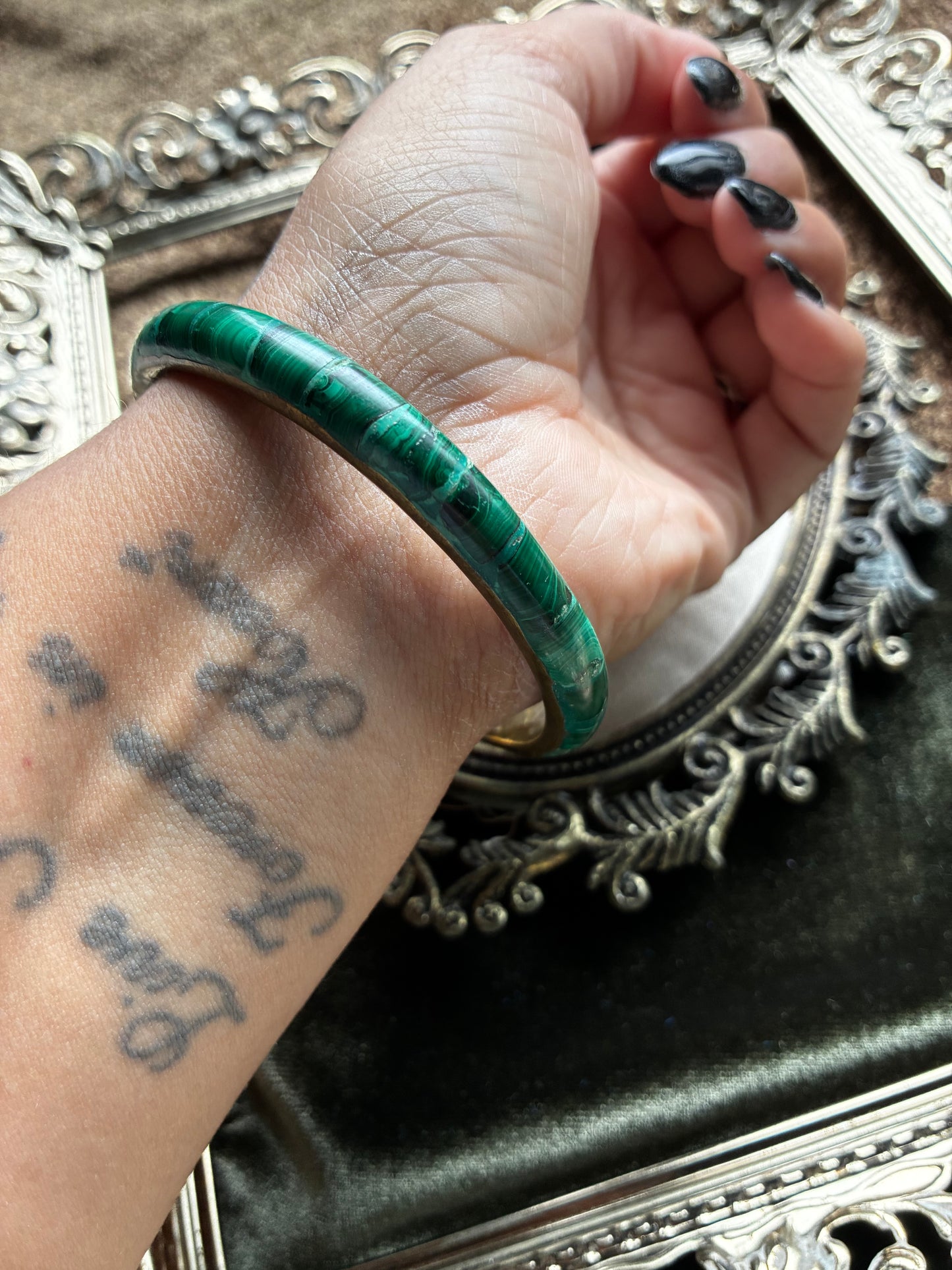 Vintage Malachite and Brass Bangle