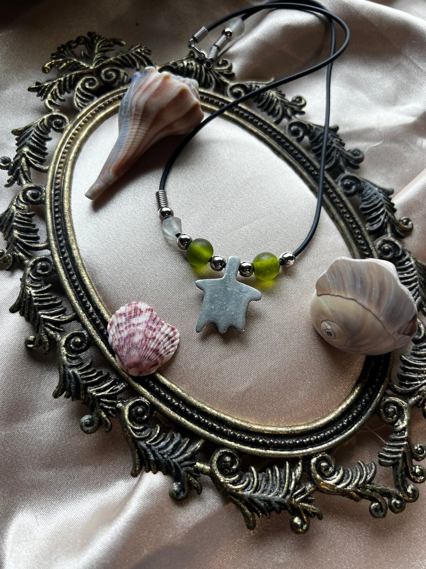 Silver and Green Sea Turtle Necklace