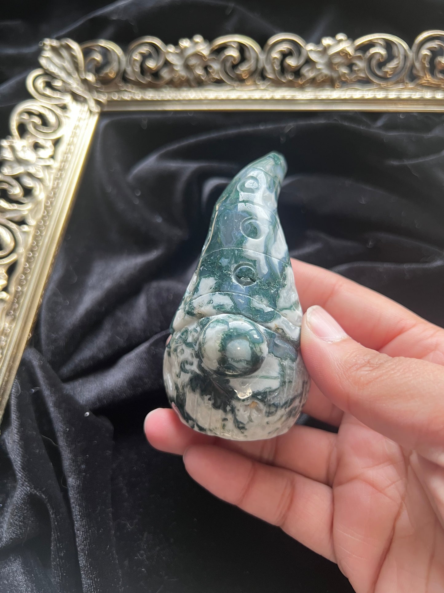 Moss Agate Gnome Carving