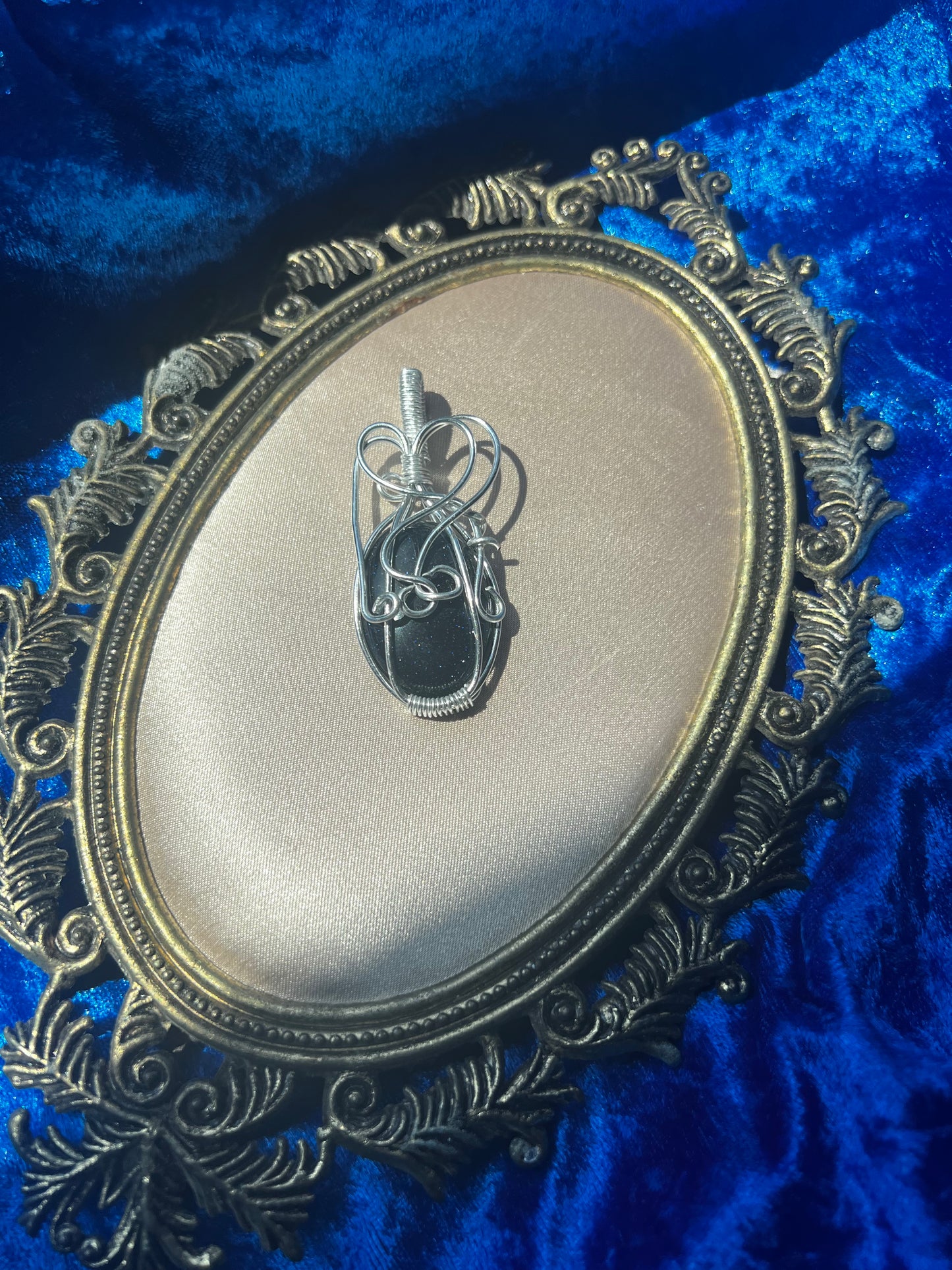 Wire Wrapped  Blue Goldstone Pendant