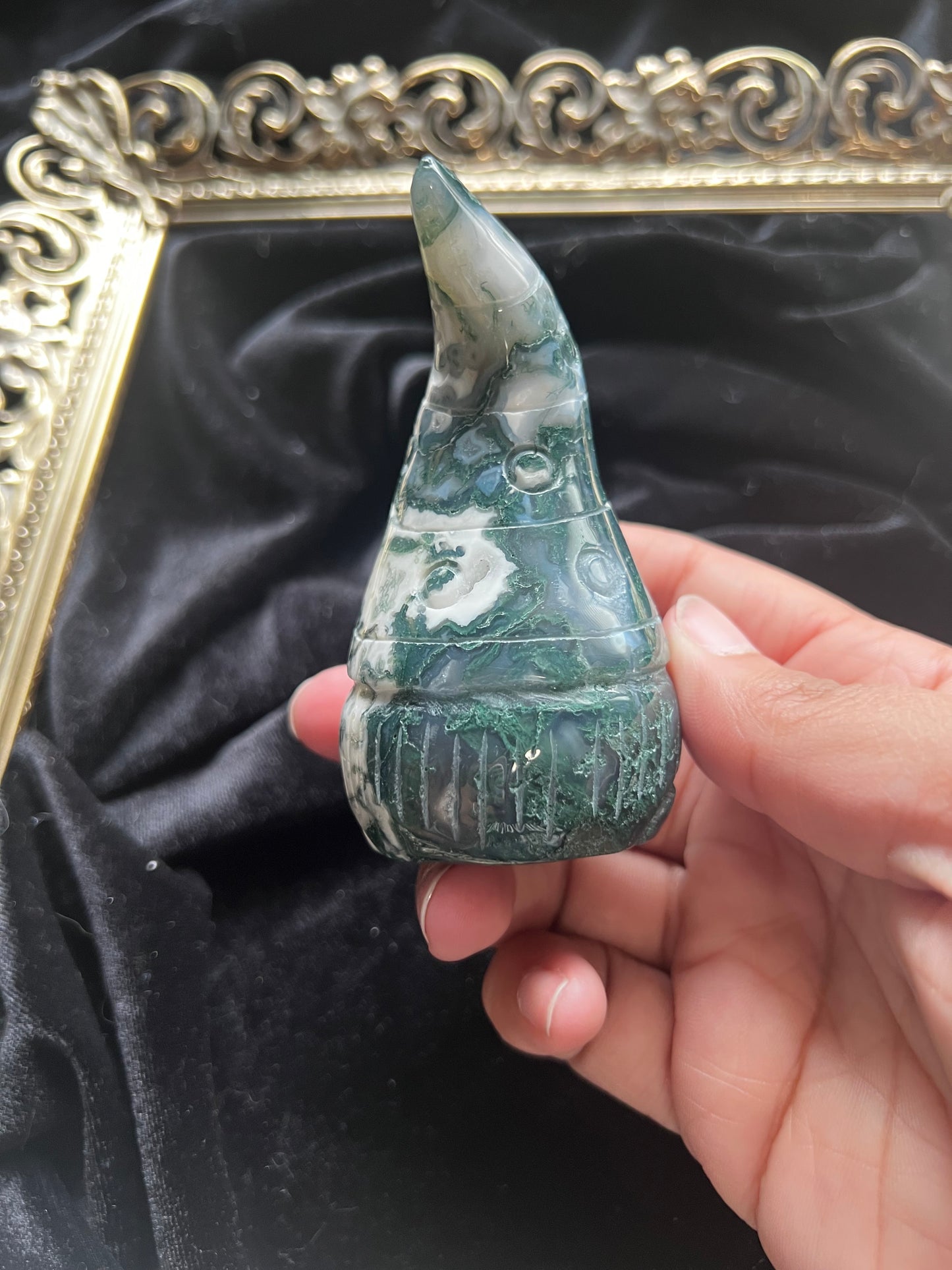 Moss Agate Gnome Carving