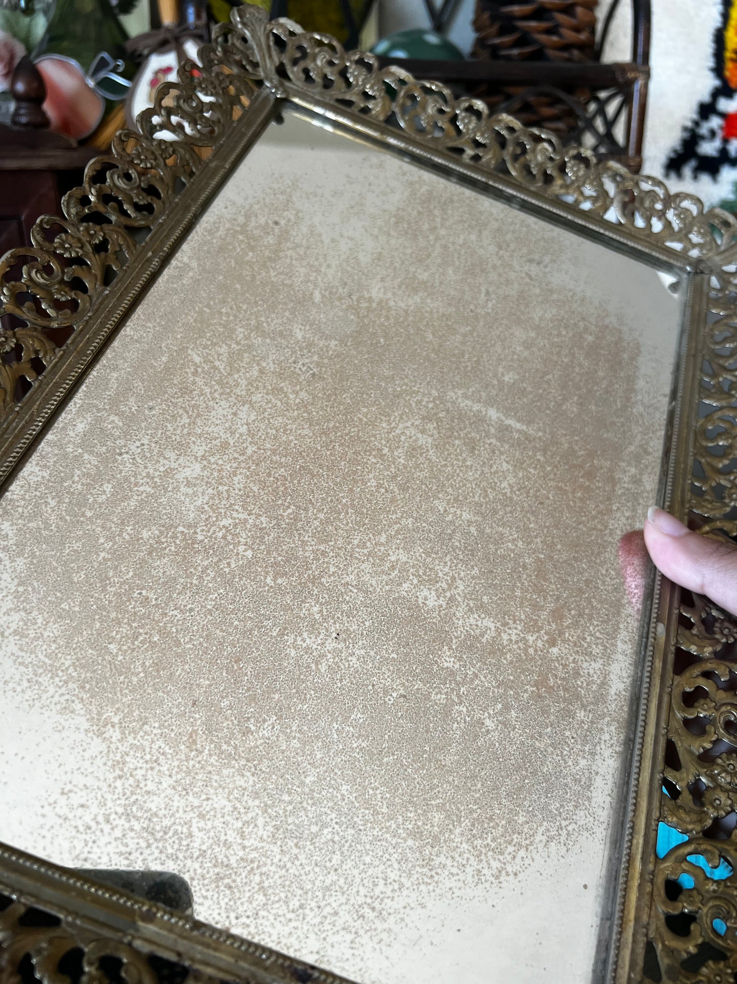 Vintage Brass Mirror Vanity Tray