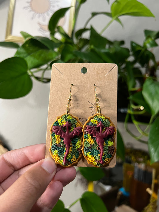mossy dragon earrings