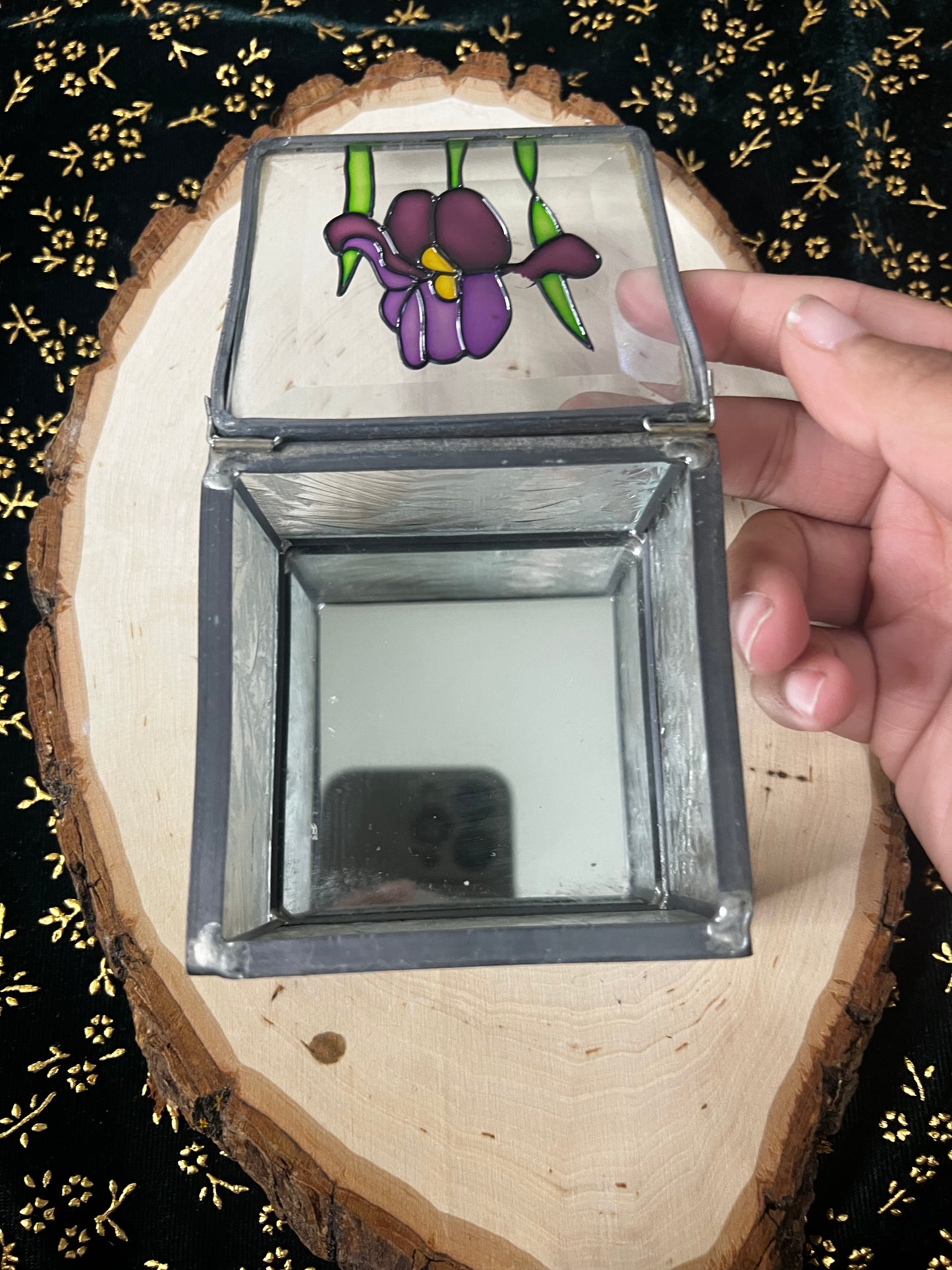 Iris faux stained glass box
