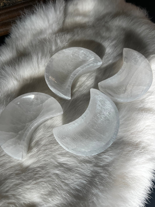 Selenite/ Satin Spar Mini Moon Dishes