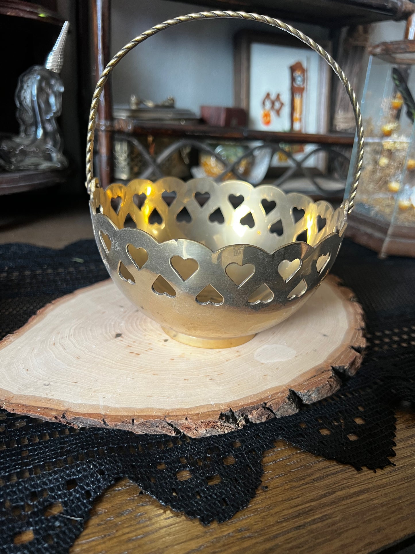 Brass Heart Cut Out Basket