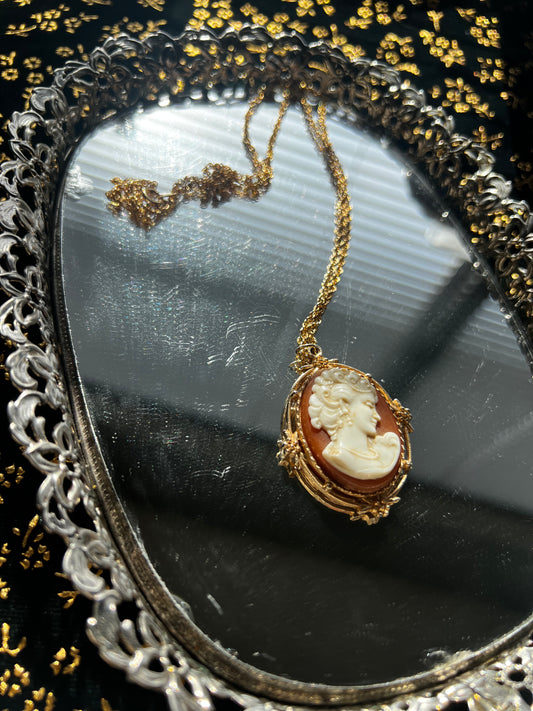 Orange and Gold Cameo Necklace