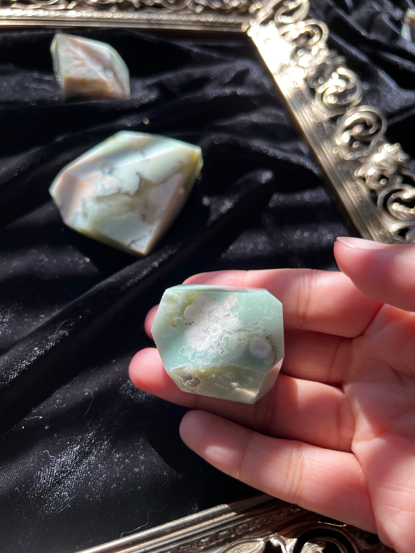 Green Flower Agate Freeforms