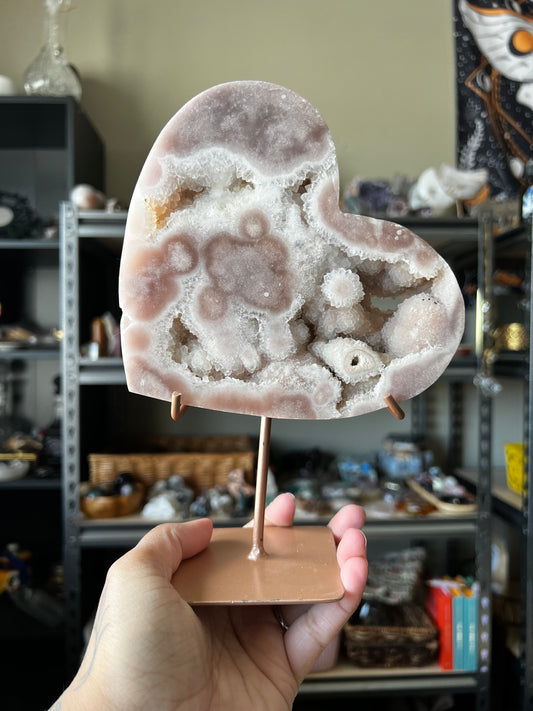Pink Amethyst Heart on Stand